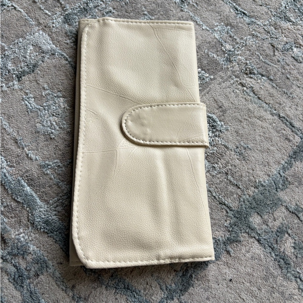 Cream Leather Wallet Clutch